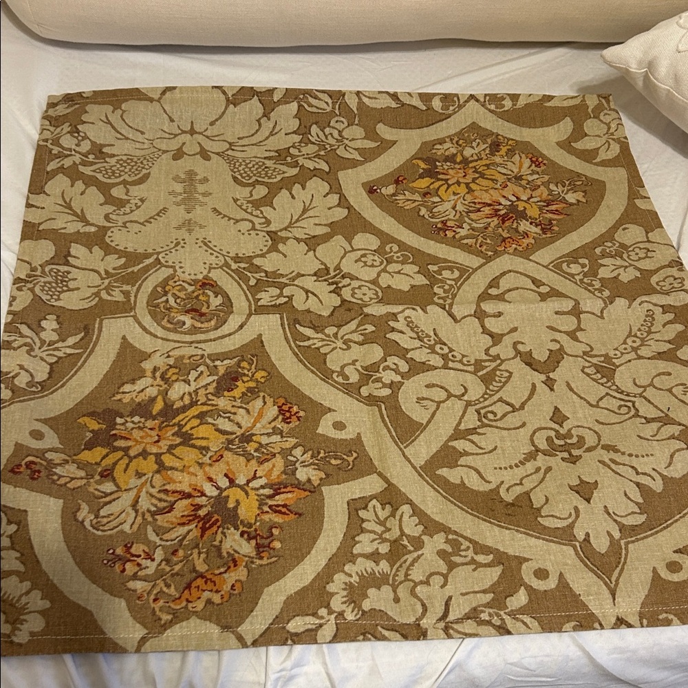 Pottery Barn Floral Pattern Pillow Cover - Brown and Cream